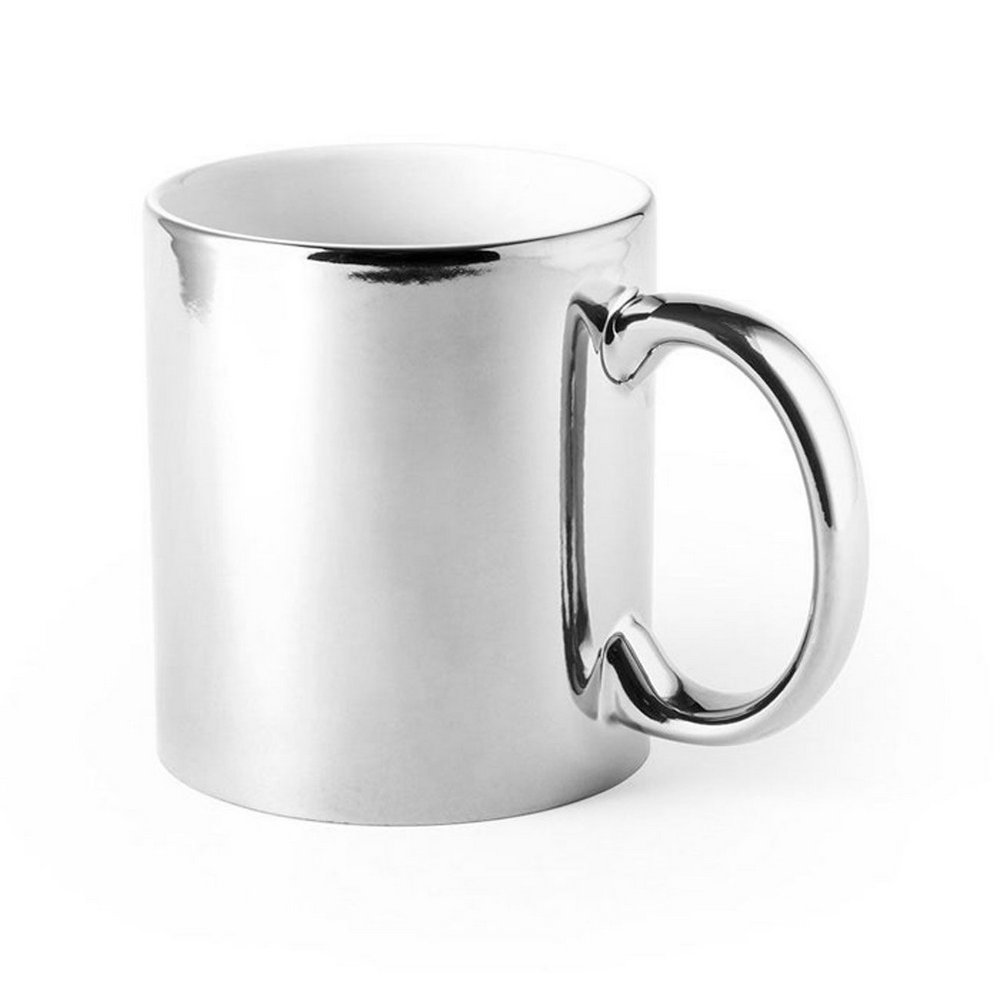 Caneca de Porcelana Cromada Prata